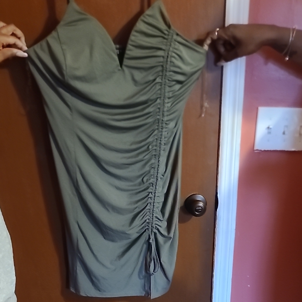 Elegant Olive Green Ruched Dress